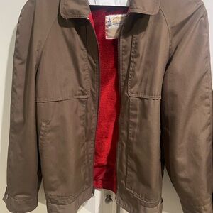 London Fog Men's 1980s Harrington Tan Jacket with Red Lining 38R